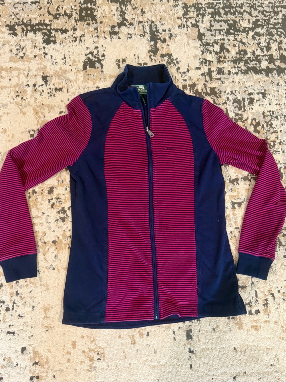 Ralph Lauren Navy Jacket with Magenta Stripe Panels